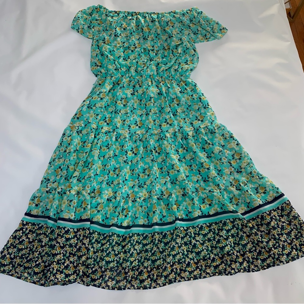 Tacera Off Shoulder Maxi Dress Women's M Blue Floral Off The Shoulder Boho